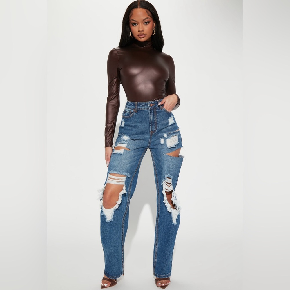 Dark Ripped Straight Jeans
